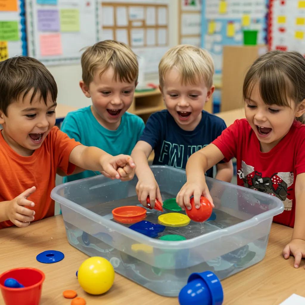 Preschoolers collaborating on a hands-on STEM activity, fostering curiosity and teamwork