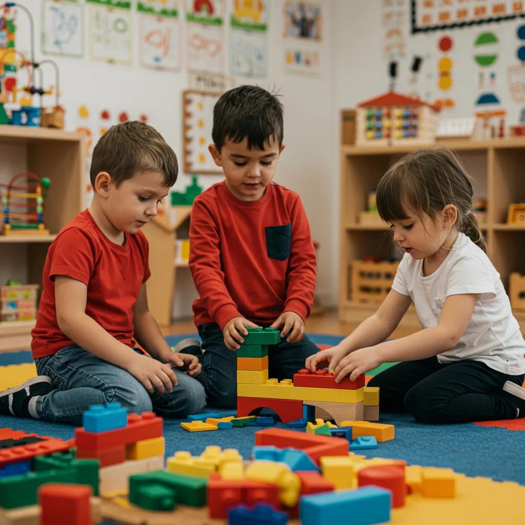 Children engaged in playful learning activities, showcasing collaboration and creativity