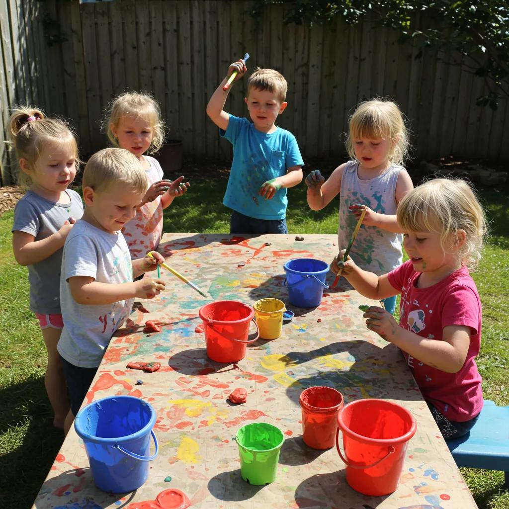 Children engaging in messy play with paint, sand, and clay, illustrating the benefits of creative chaos in child development