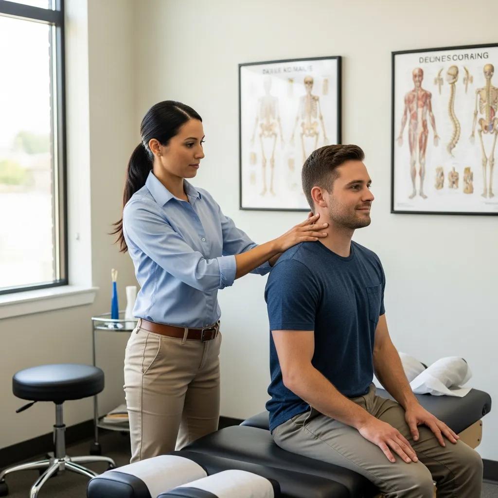 Chiropractor performing a physical examination on a patient to assess posture