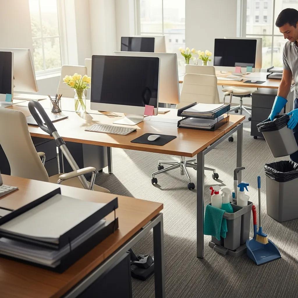 Clean office environment showcasing effective janitorial tasks