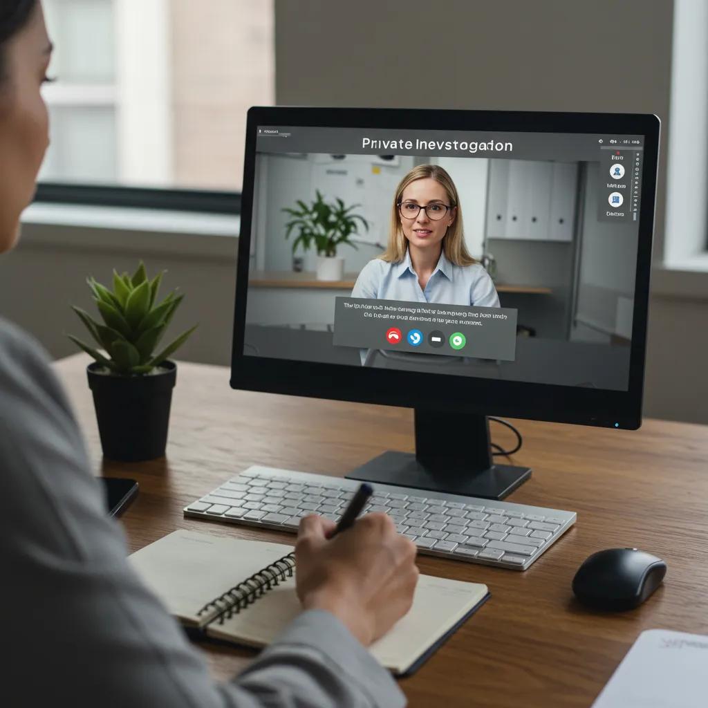 Client consulting with a private investigator via video call