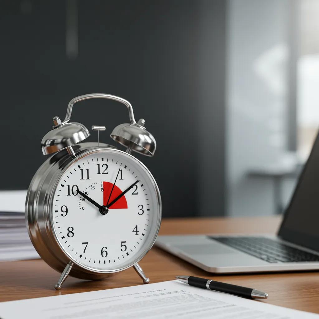 Clock indicating urgency in a busy office setting related to legal document serving
