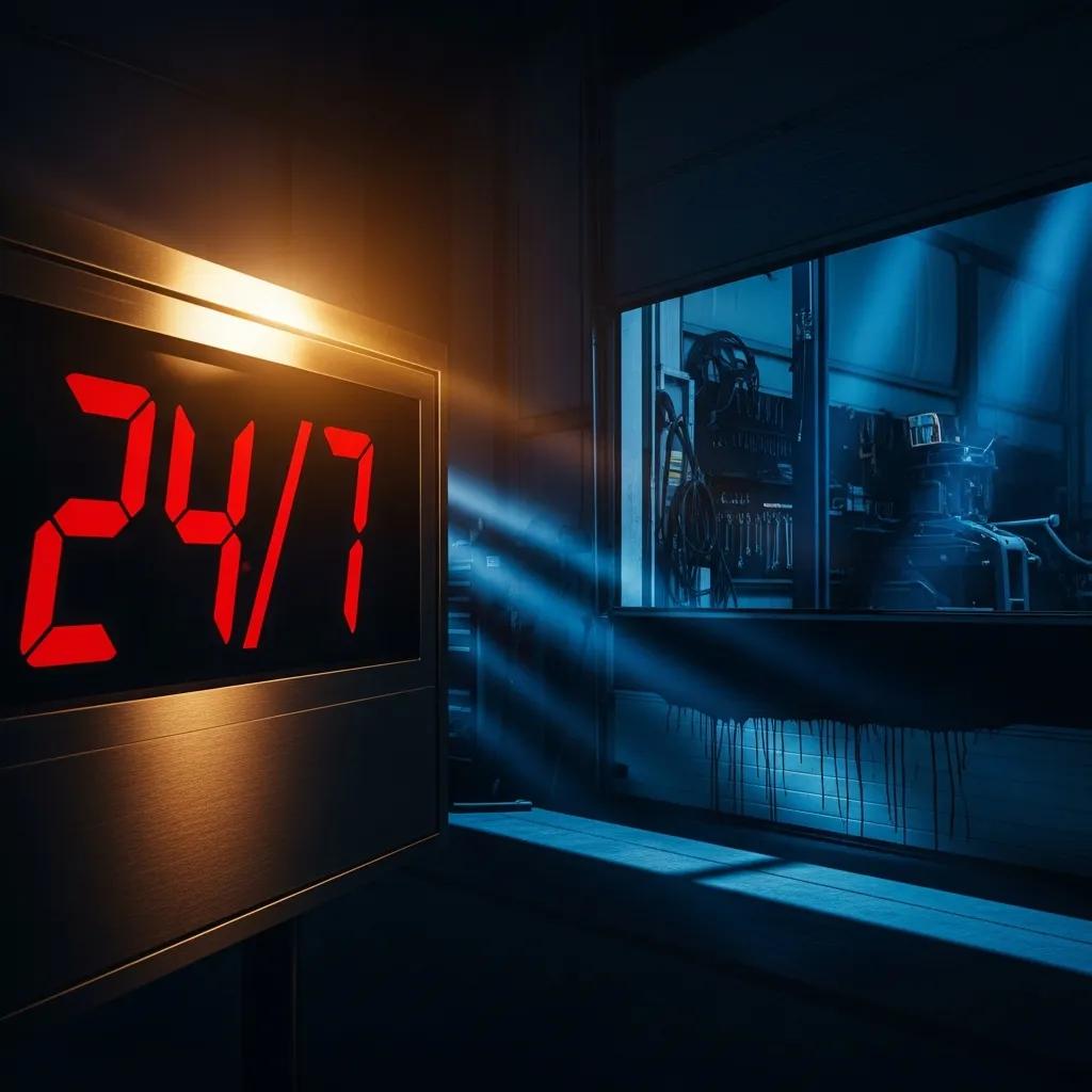 Clock showing 24/7 emergency garage door service