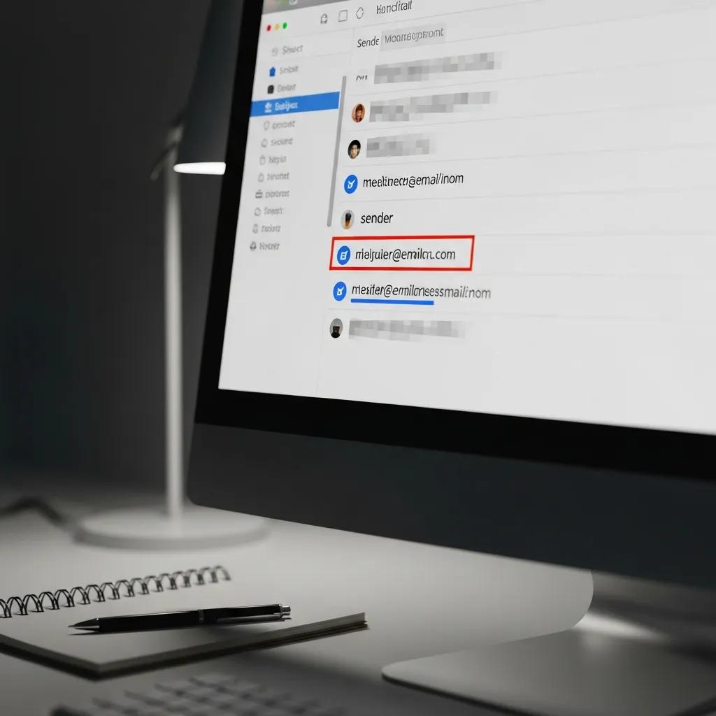 Close-up of a screen showing an email sender address flagged as suspicious