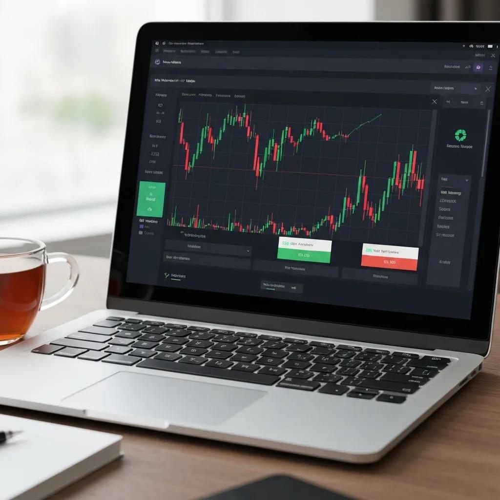 Close-up of a forex trading platform highlighting swap-free account features in a cozy setting