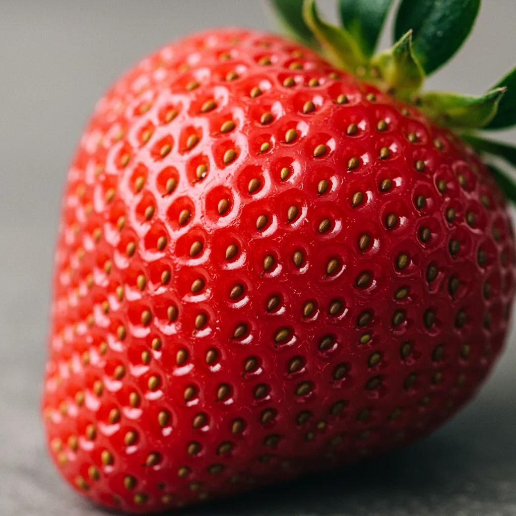 Close-up of a fresh strawberry emphasizing its vibrant color and texture