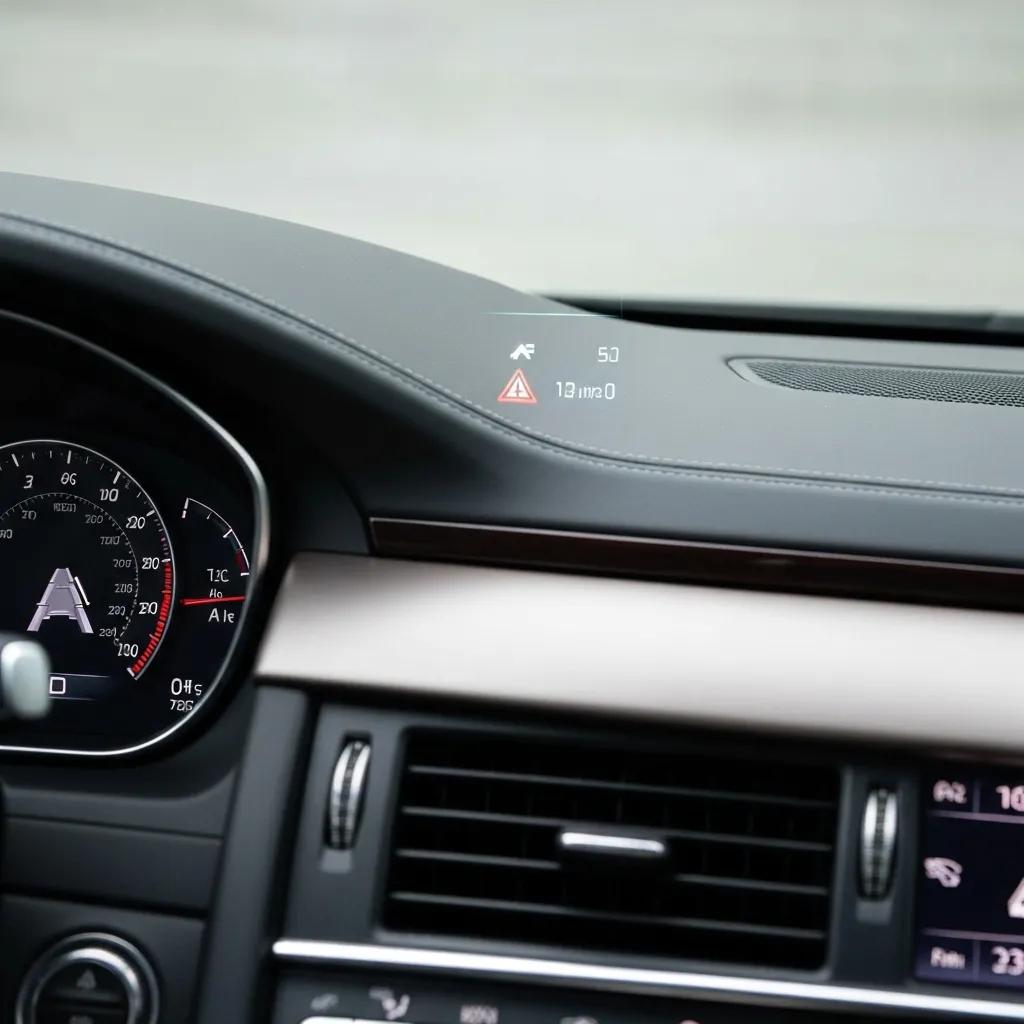 Close-up of a luxury car dashboard showcasing advanced safety technology and digital cockpit features