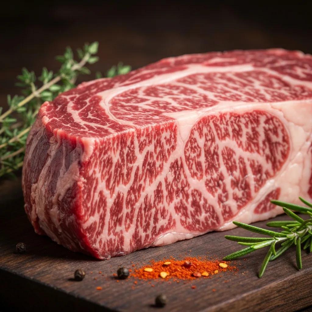 Marbled Corriente steak close-up — an example of the flavor-forward profile we aim for