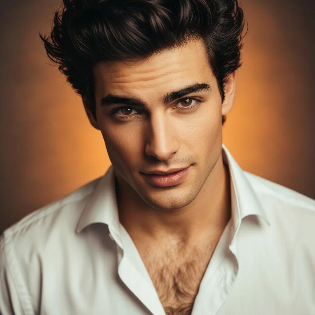 Close-up of a model with feathered brows, showcasing texture and style in a natural setting