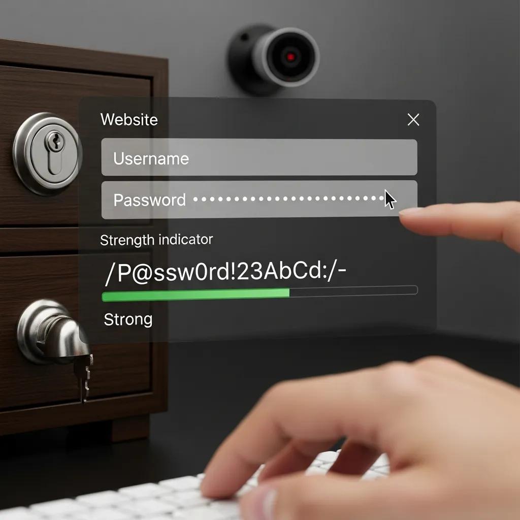 Password manager interface on a screen highlighting secure email practices
