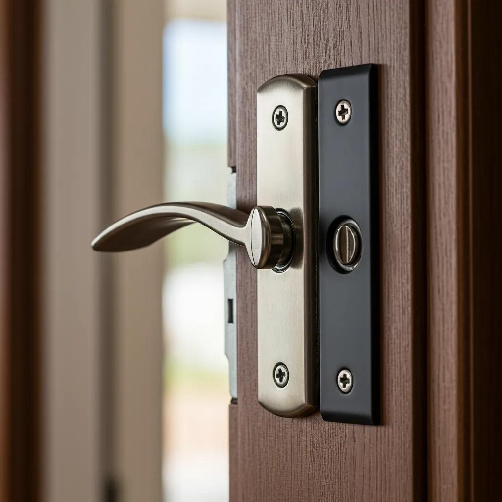 Close-up of a reinforced door with high-security deadbolt and strike plate