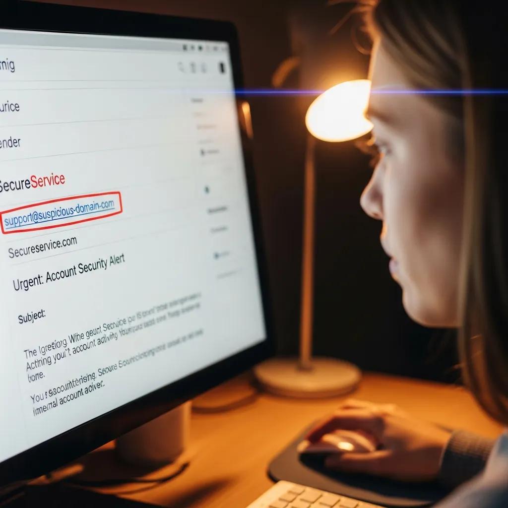 Close-up of an email interface highlighting suspicious sender details for security checks