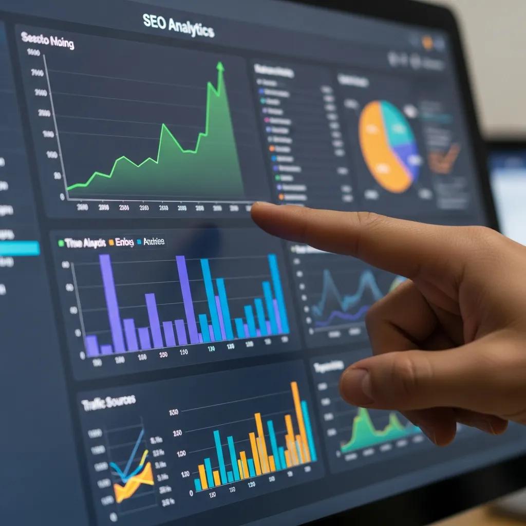 Close-up of analytics data on SEO performance metrics on a computer screen