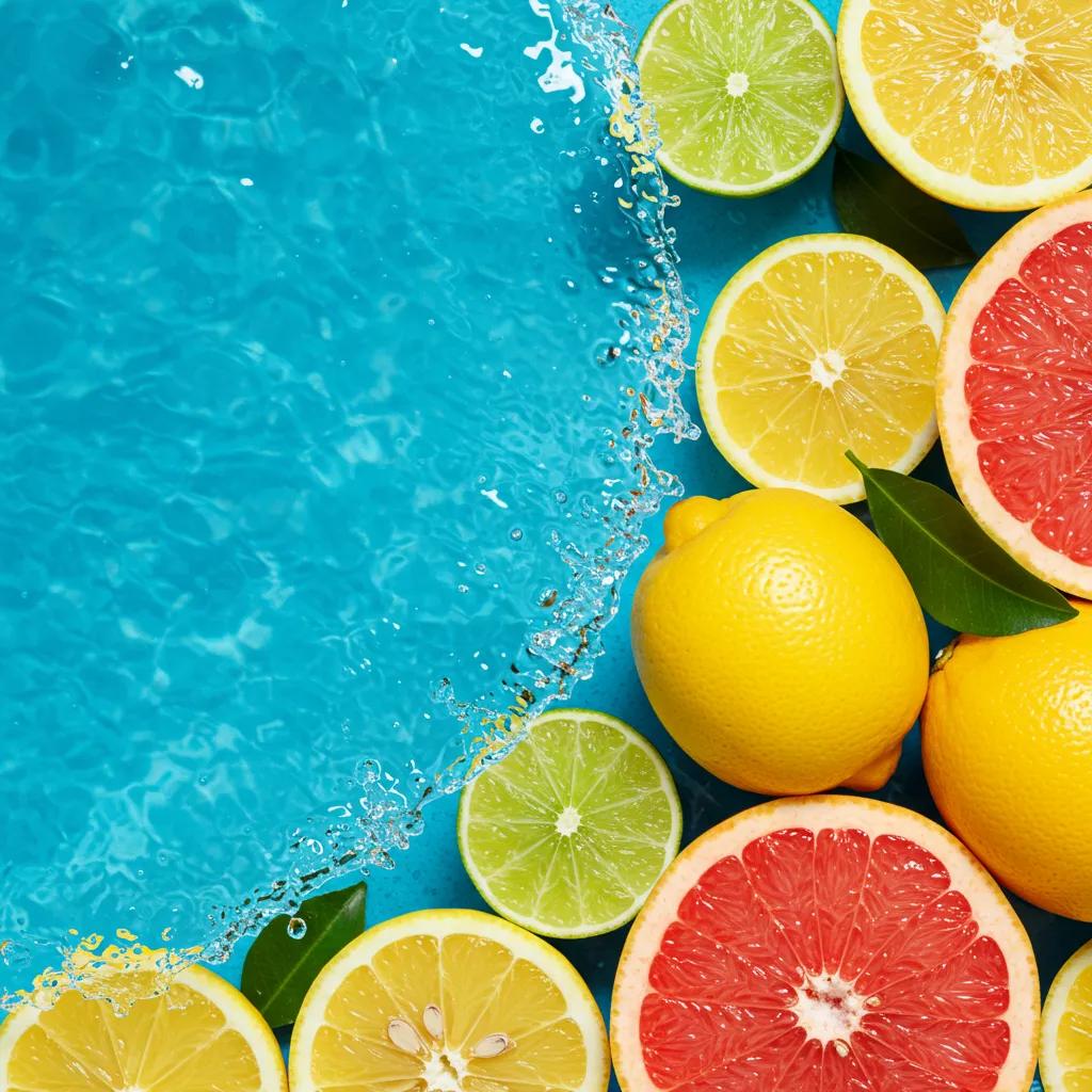 Close-up of citrus fruits and ocean waves representing the refreshing qualities of citrus and aquatic notes in summer perfumes