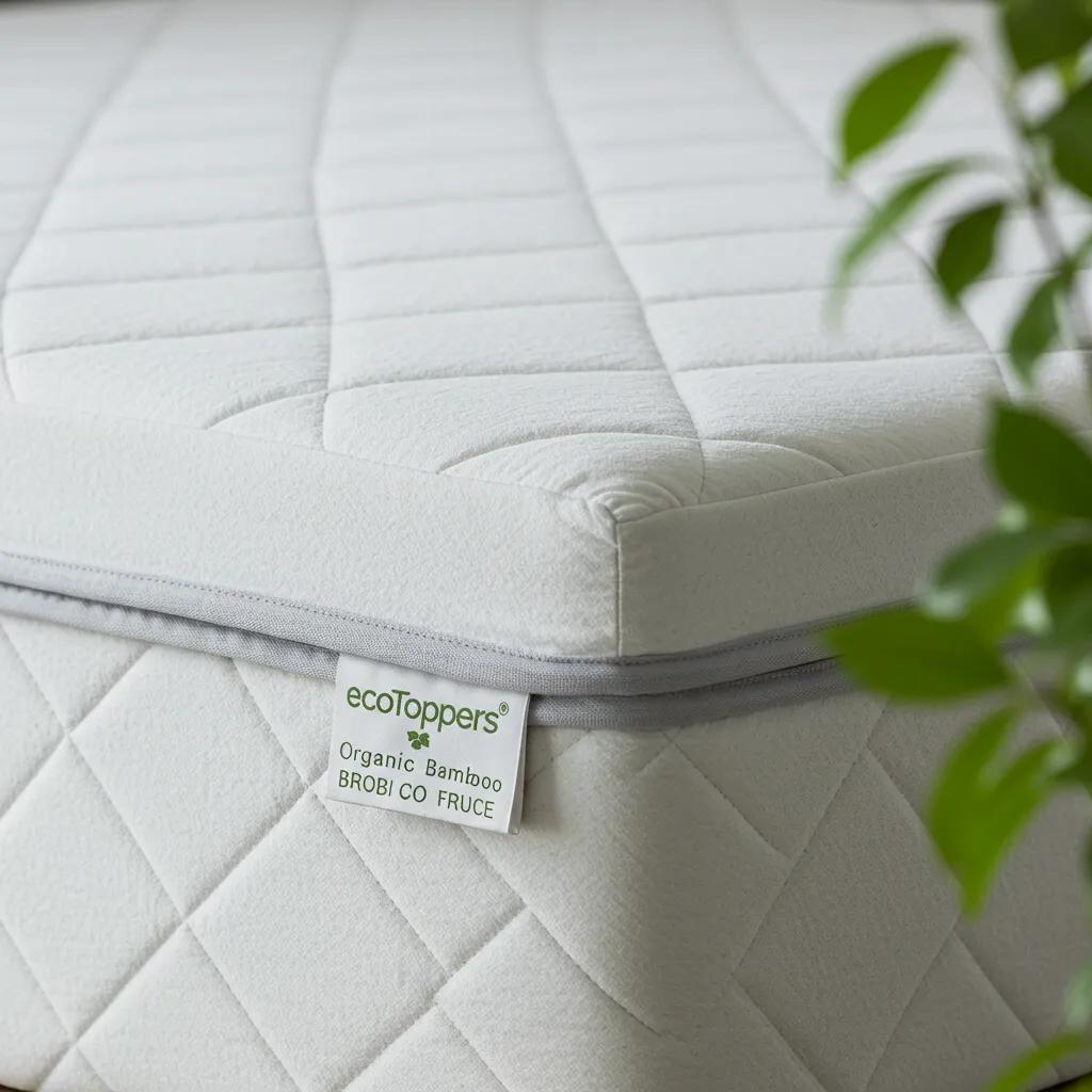 Close-up of EcoToppers organic mattress protector, showcasing organic materials and eco-friendly design