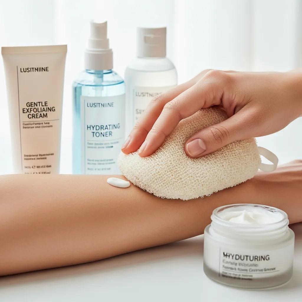 Close-up of gentle exfoliation to prevent ingrown hairs after a wax