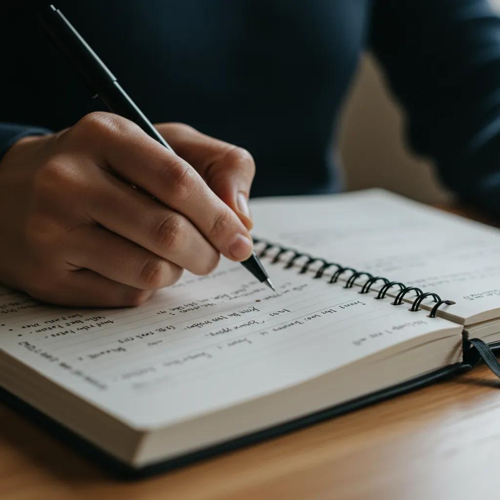 Close-up of journaling with a mood tracker, highlighting the importance of tracking mental health