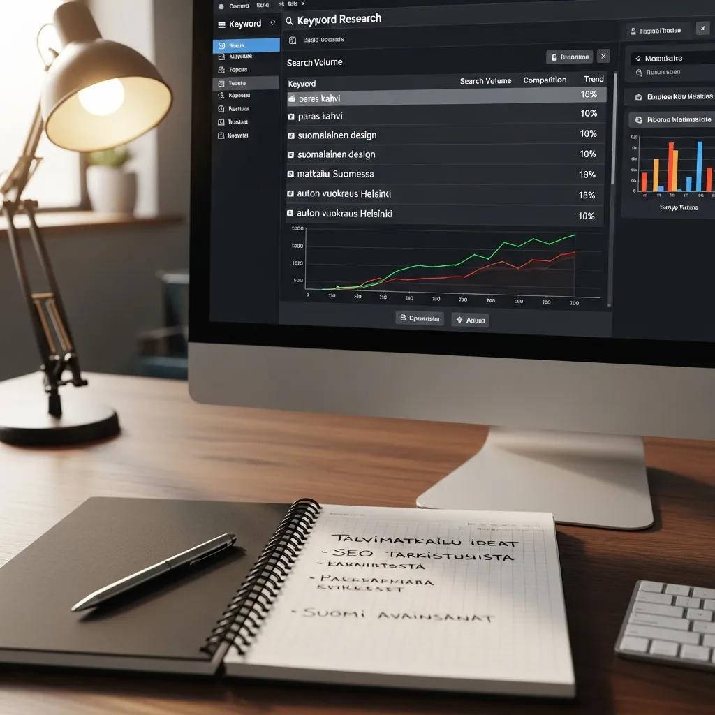 Avainsanatutkimuksen työkaluja ja muistiinpanoja työpisteellä Avainsanatutkimuksen työkaluja ja muistiinpanoja työpisteellä