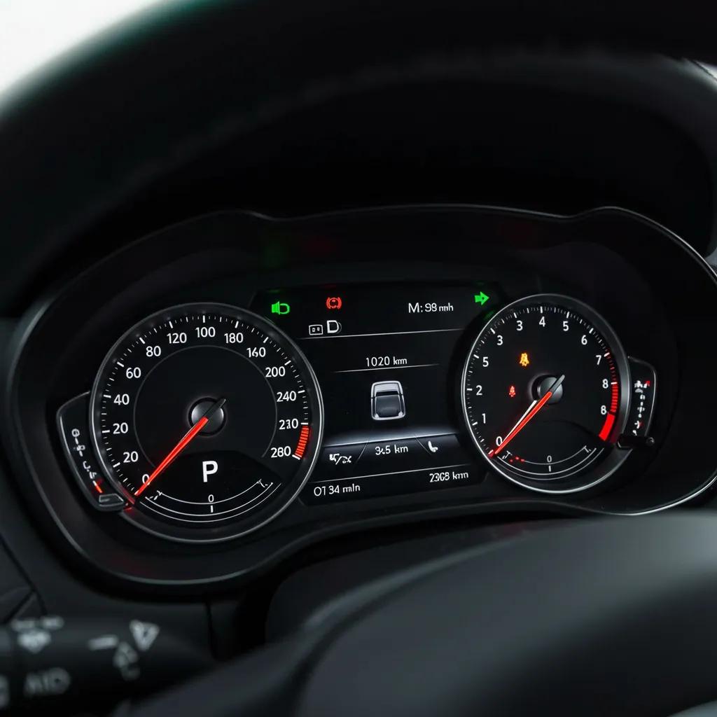 Close-up of luxury car dashboard showcasing high-end features