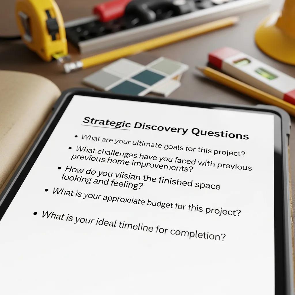 Close-up of field discovery questions used to surface homeowner pain points