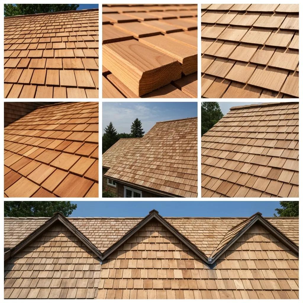 Close-up of cedar shakes and sawn wood shingles showing textural and profile differences