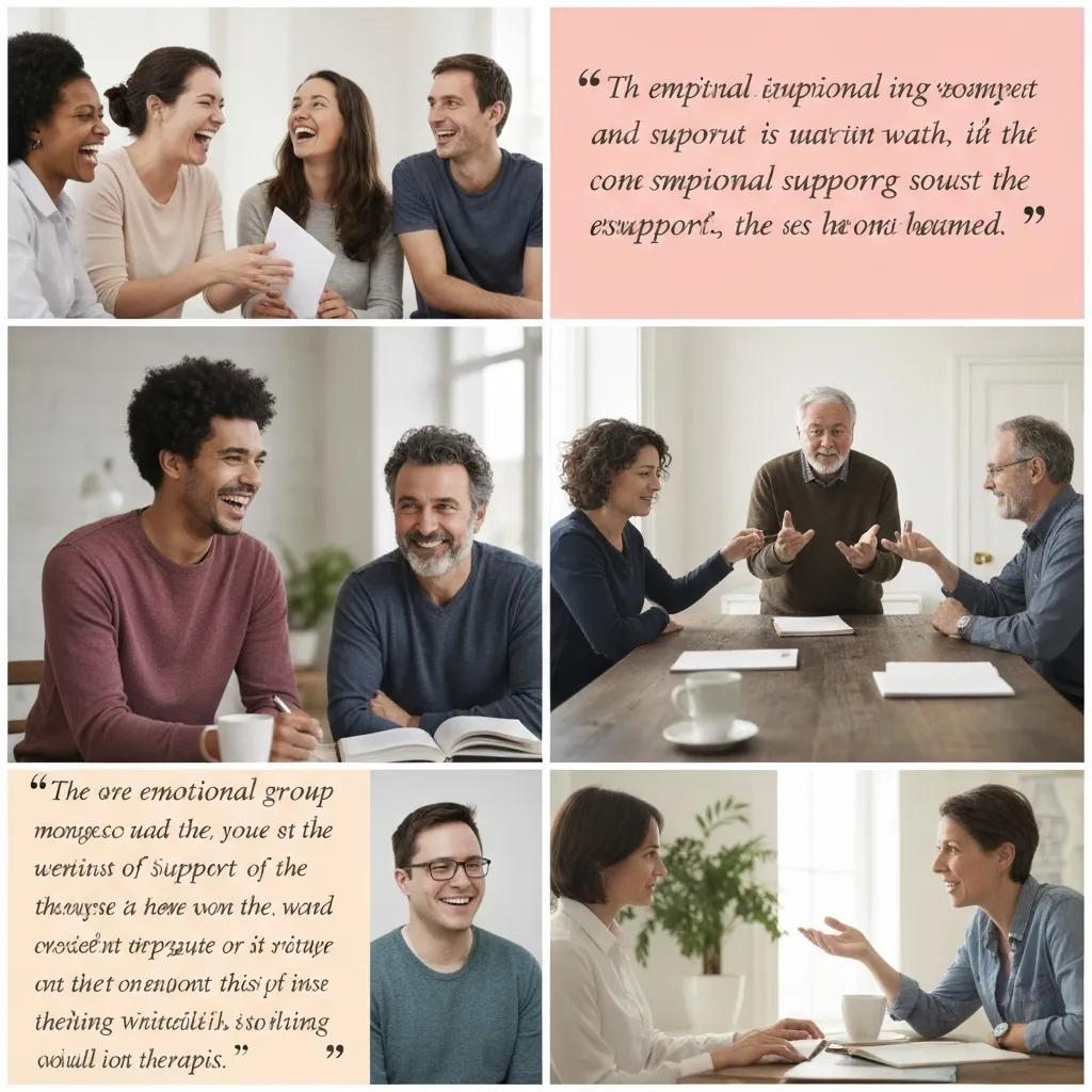 A collage showing friends, support groups, and a therapist — different sources of emotional support A collage showing friends, support groups, and a therapist — different sources of emotional support