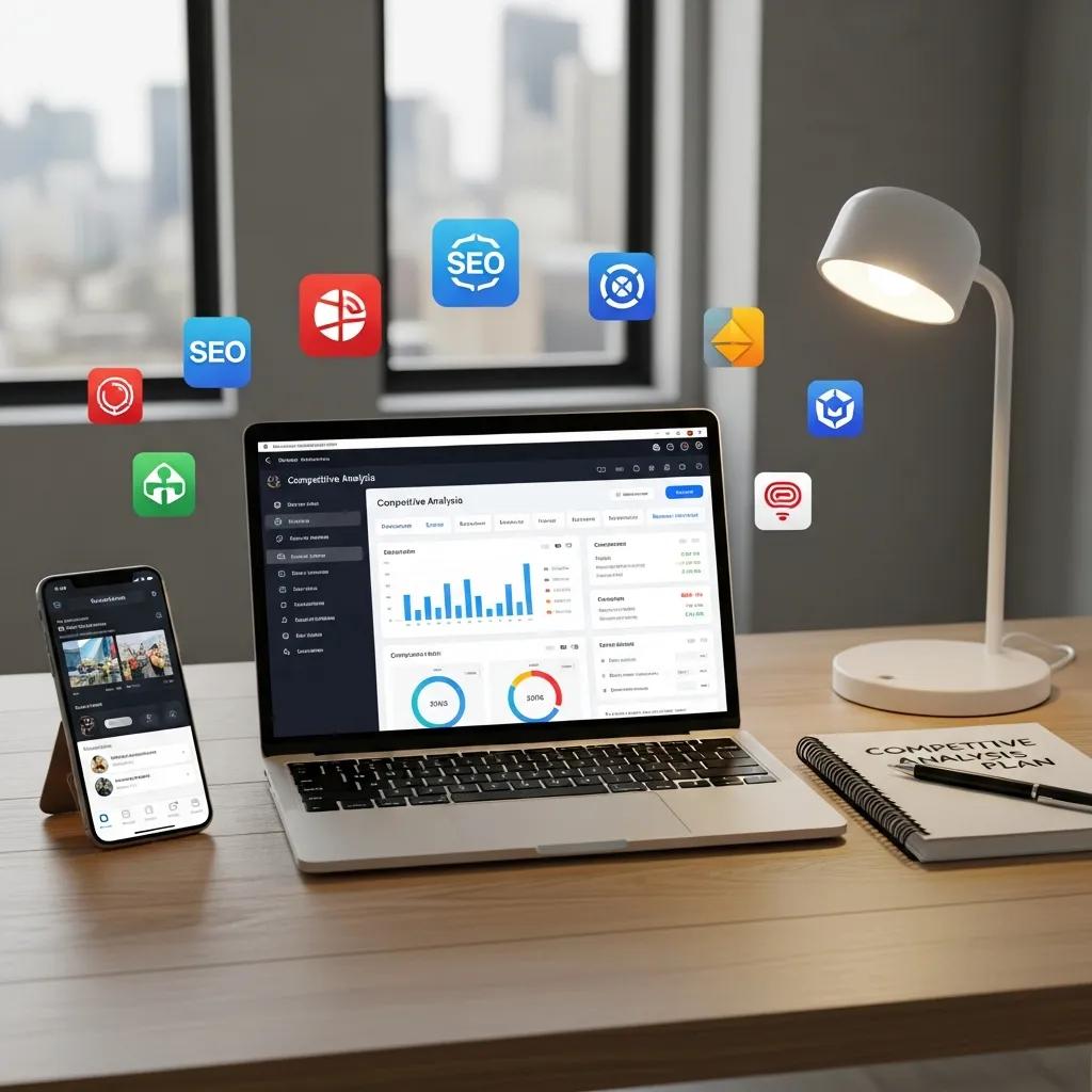 Desk with digital tools and research notes for local market analysis