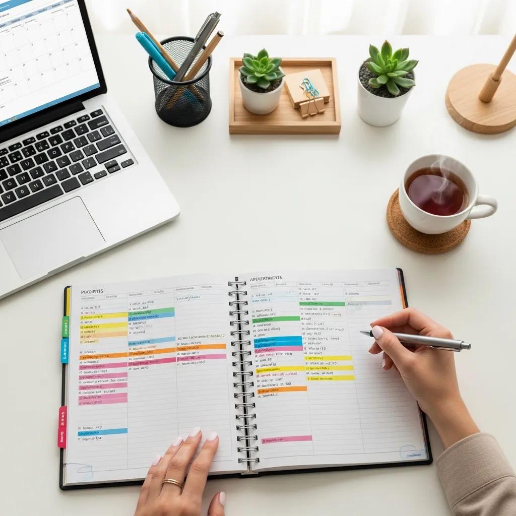 Color-coded calendar highlighting high-priority blocks for strategic work