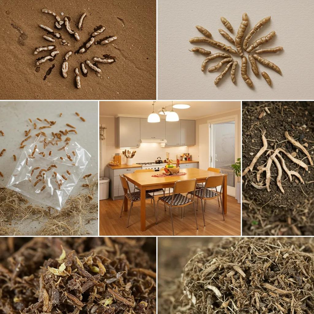 Kitchen scene showing common pest signs like droppings, nests, and debris near food storage