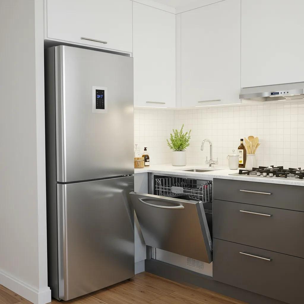 Compact kitchen appliances in a bright small kitchen enhancing space efficiency