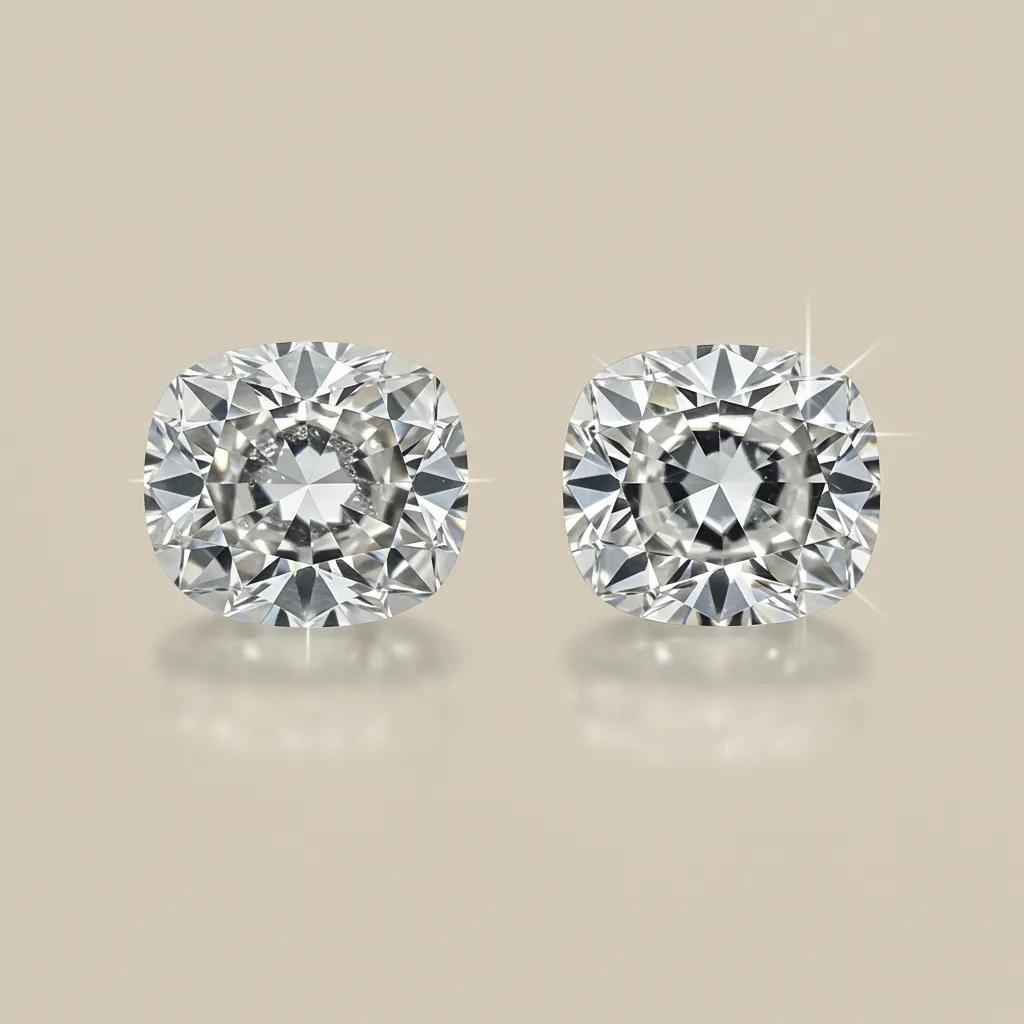 Comparison of crushed ice and brilliant faceting styles in elongated cushion diamonds