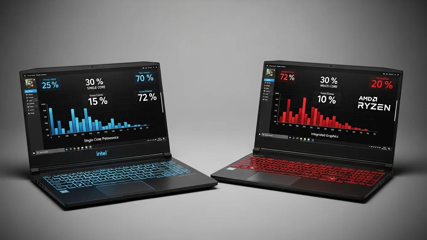 Comparison of Intel and AMD gaming laptops showcasing processing performance