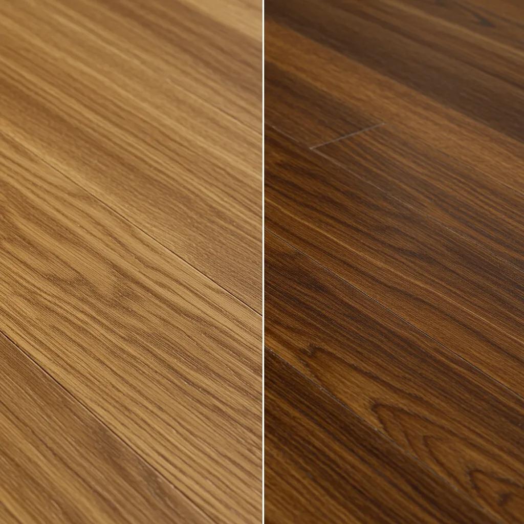 Comparison of oiled and lacquered wood flooring finishes highlighting texture and sheen differences