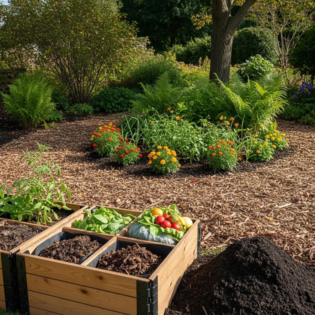 Composting and mulching techniques in a sustainable garden setting