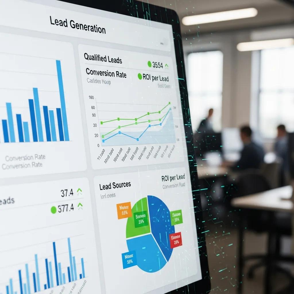 Computer screen displaying analytics for improved lead quality in a busy office