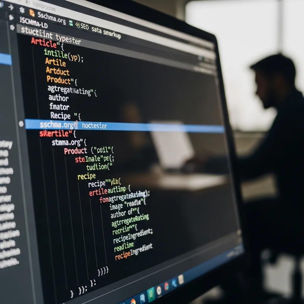 Computer screen displaying structured data markup examples to improve search understanding