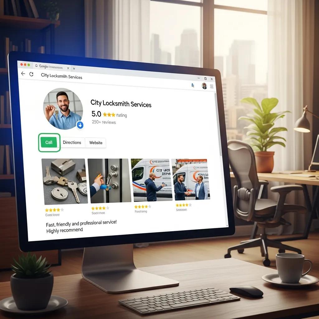 Screen displaying a locksmith's Google Business Profile - optimising listings for local search