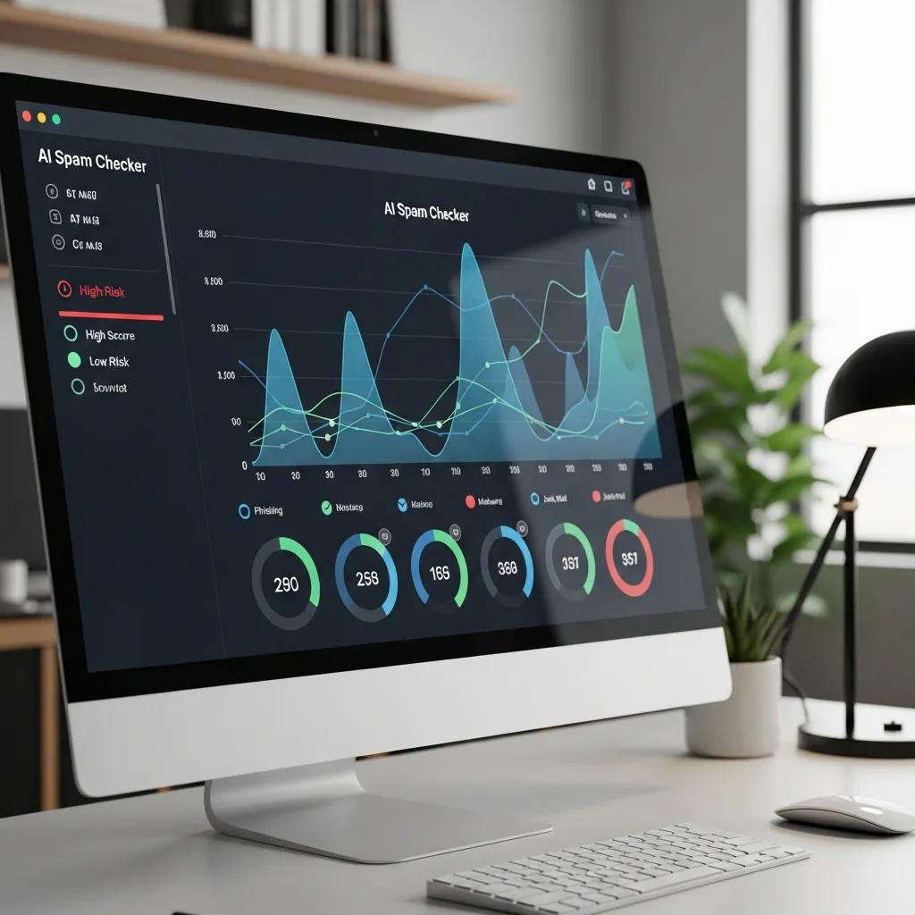 Computer screen showing an AI spam-checker interface to improve email security