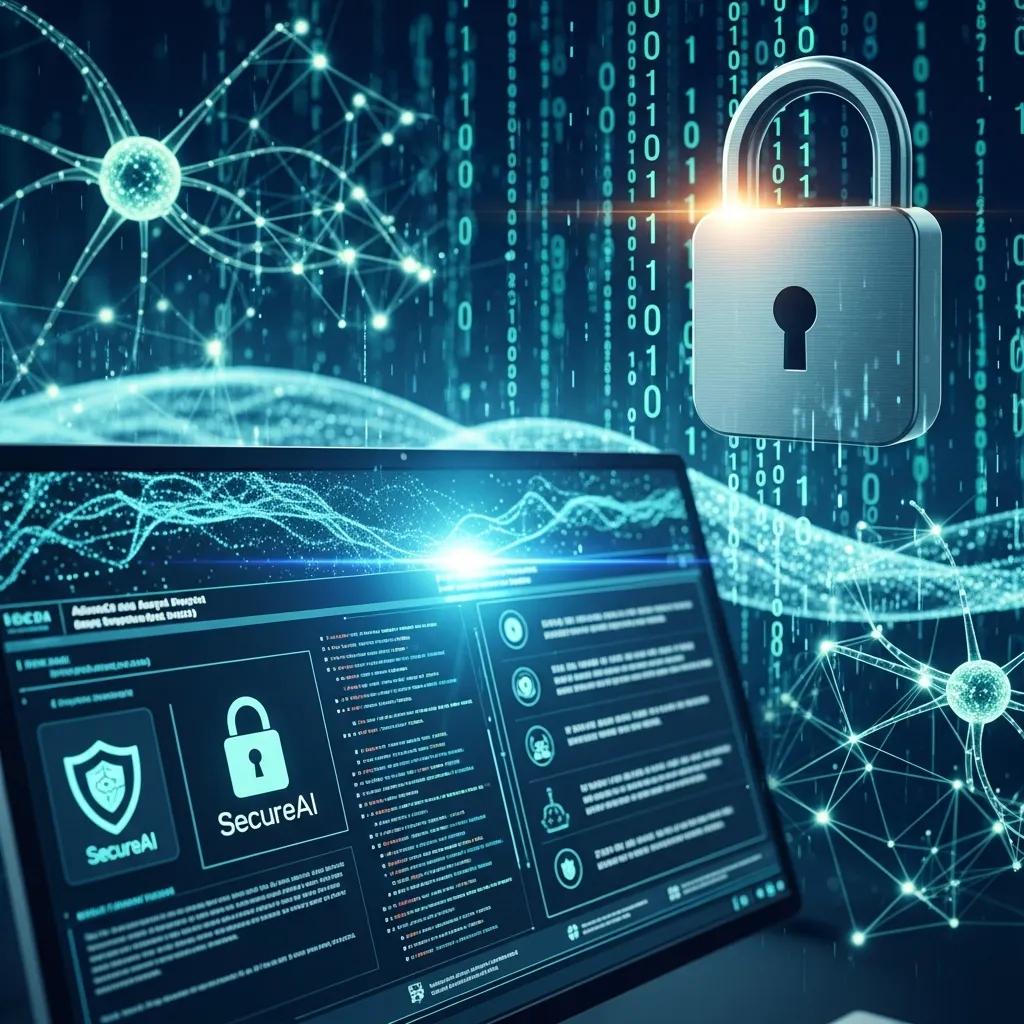 Computer screen showing encryption software for data security in AI