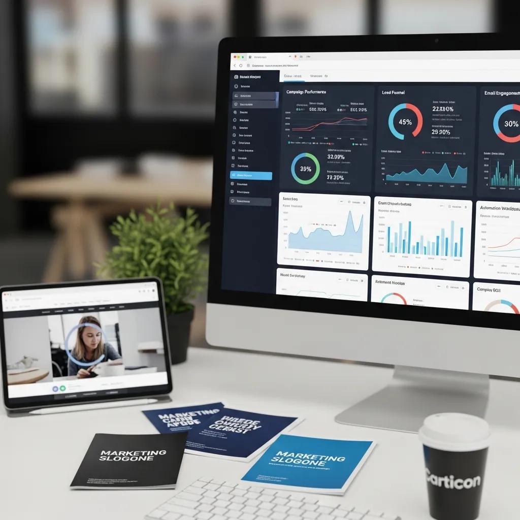 Computer screen showing marketing automation dashboard with analytics