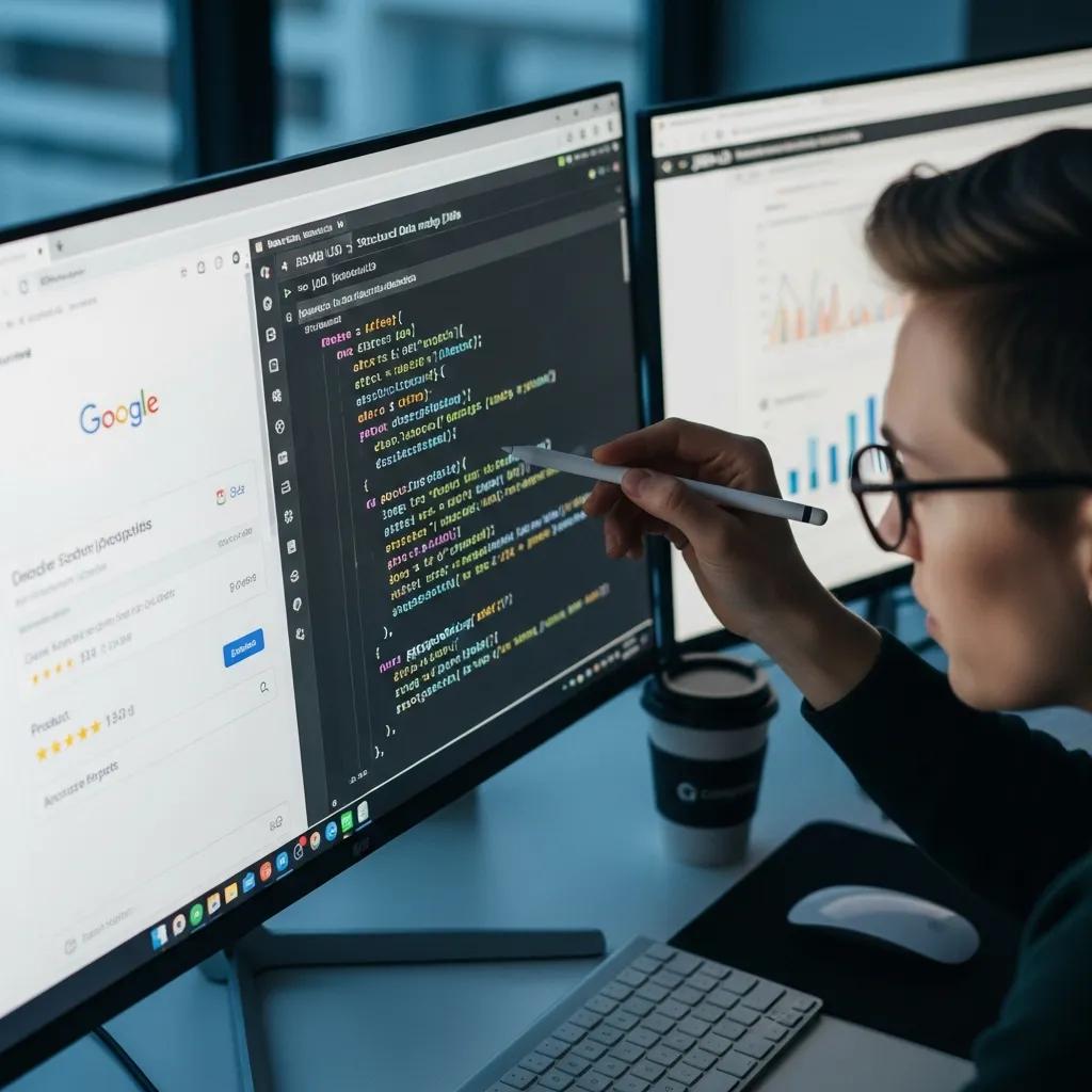 Computer screen showing structured data snippets — highlighting structured data's role in AEO Computer screen showing structured data snippets — highlighting structured data's role in AEO