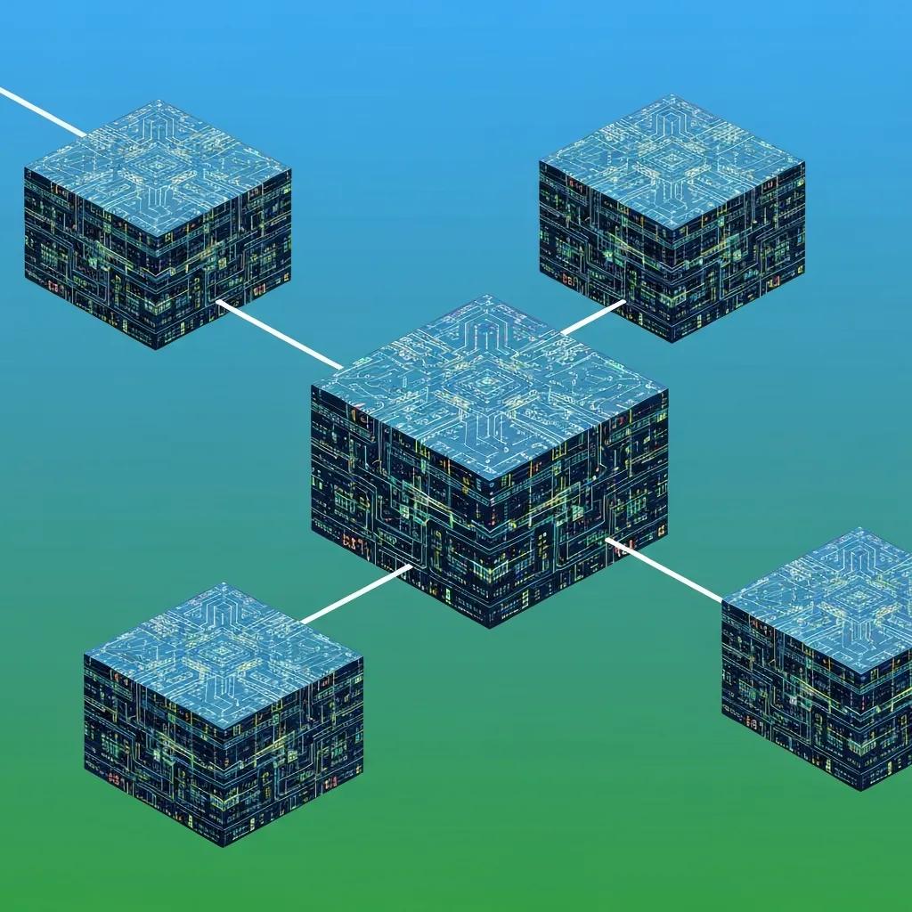 Representaci&oacute;n conceptual de la tecnolog&iacute;a blockchain con bloques interconectados