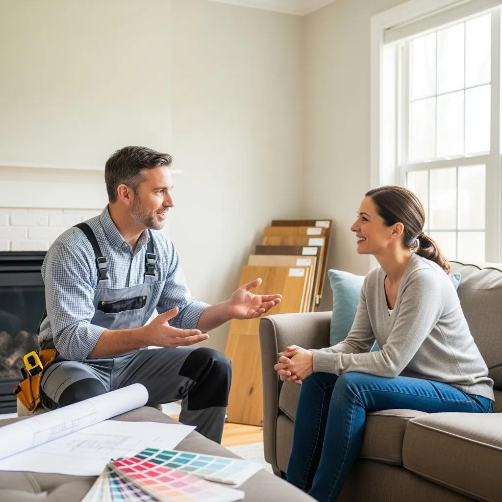 Contractor and homeowner connecting during a project discussion in a living room