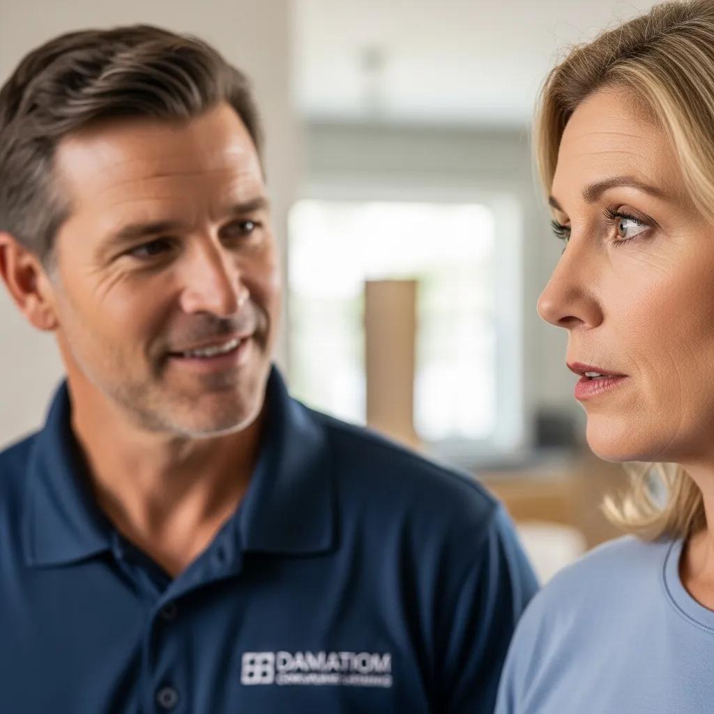 Contractor and homeowner showing facial expressions during an estimate