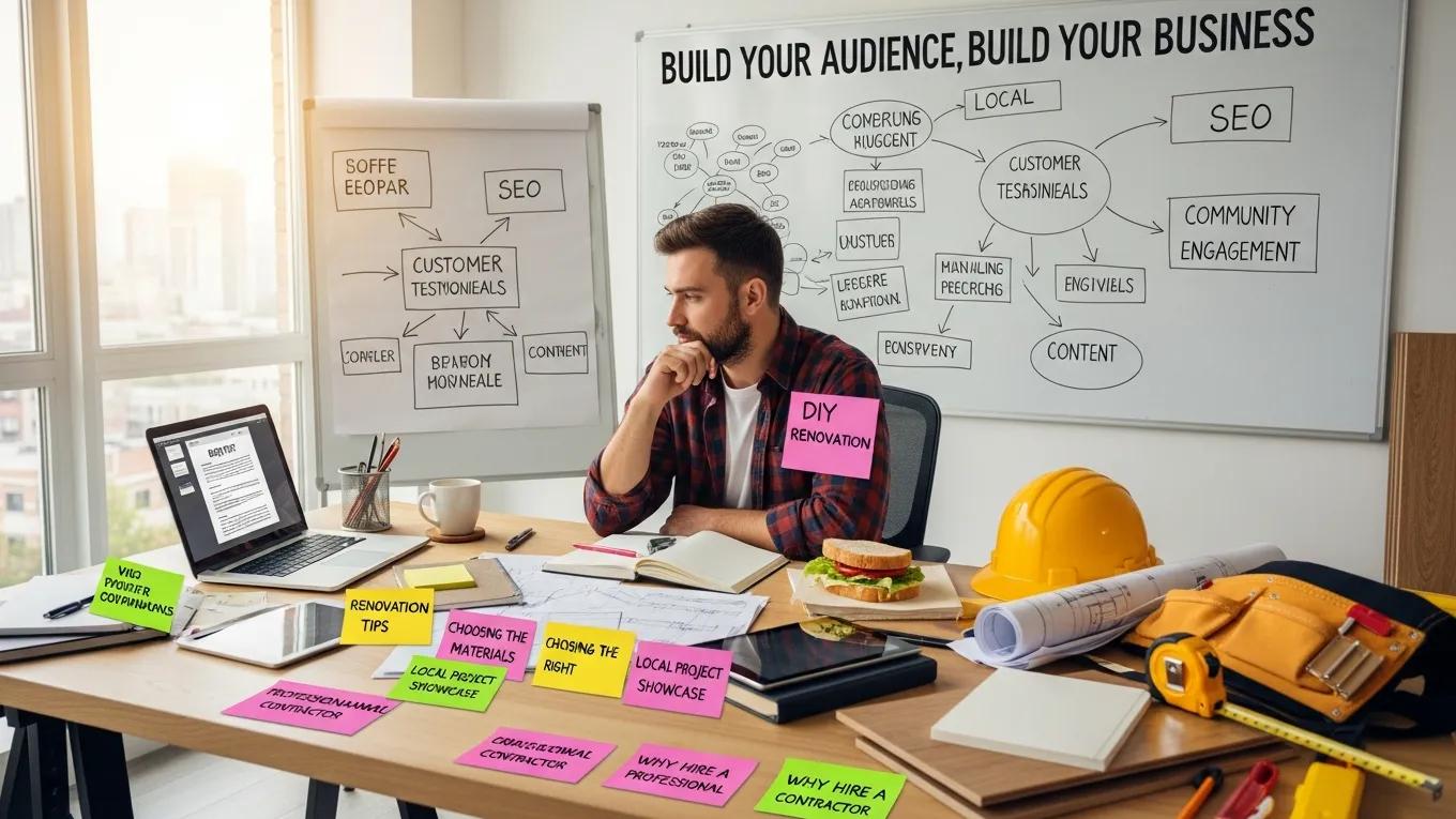 Contractor planning content ideas in a workspace Contractor planning content ideas in a workspace