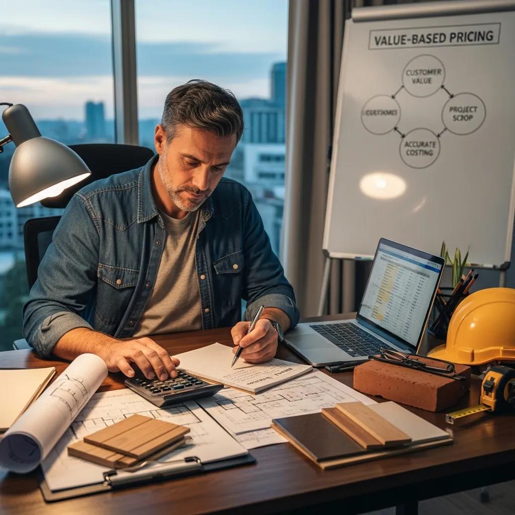 Contractor calculating project costs for value-based pricing
