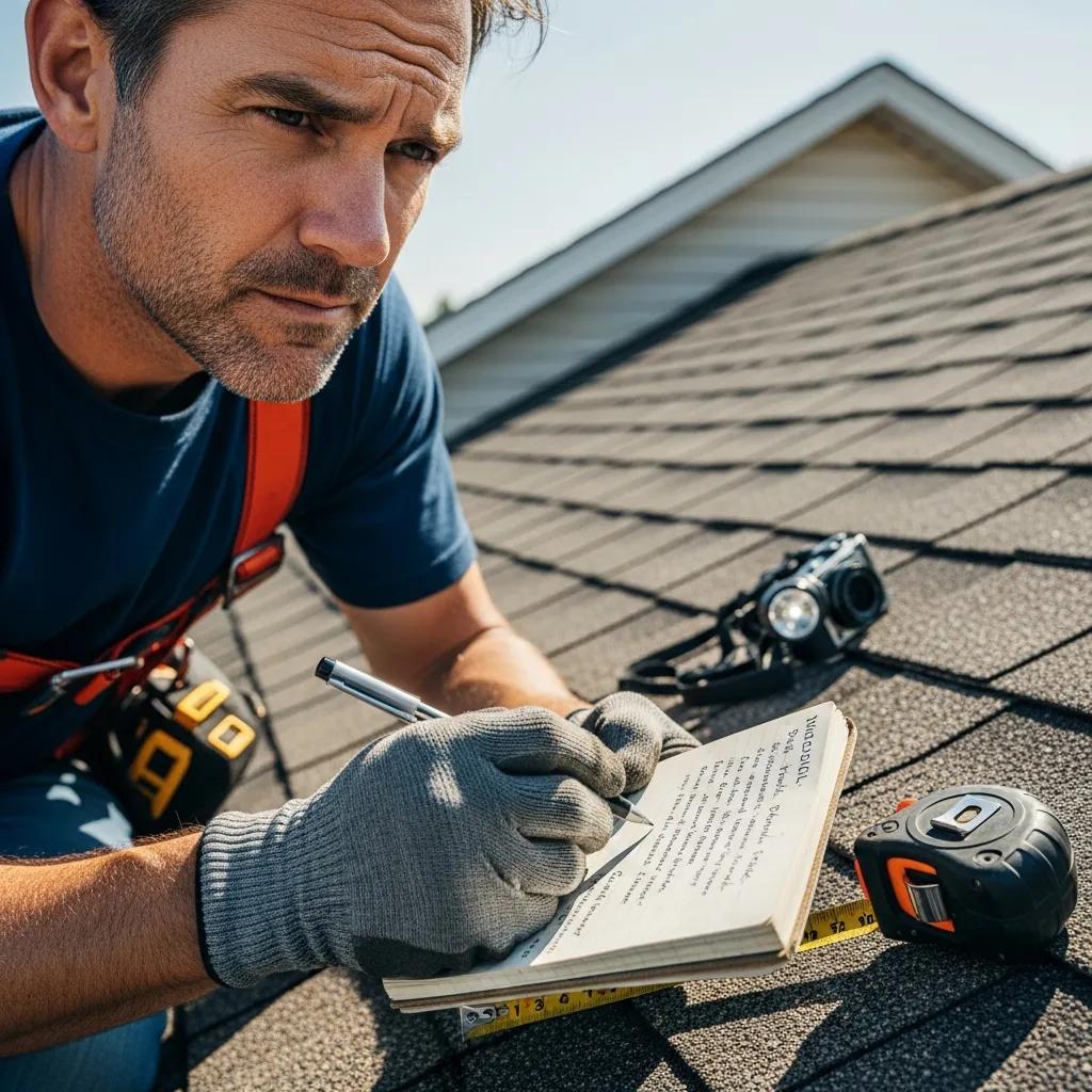 Contractor performing a free roof inspection, showing attention to detail and professionalism
