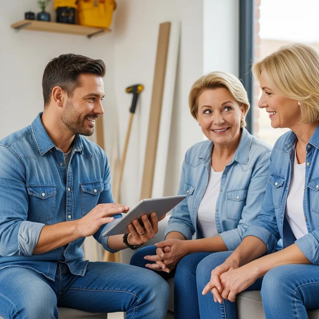 Contractor on-site, talking through options while diagnosing homeowner pain points