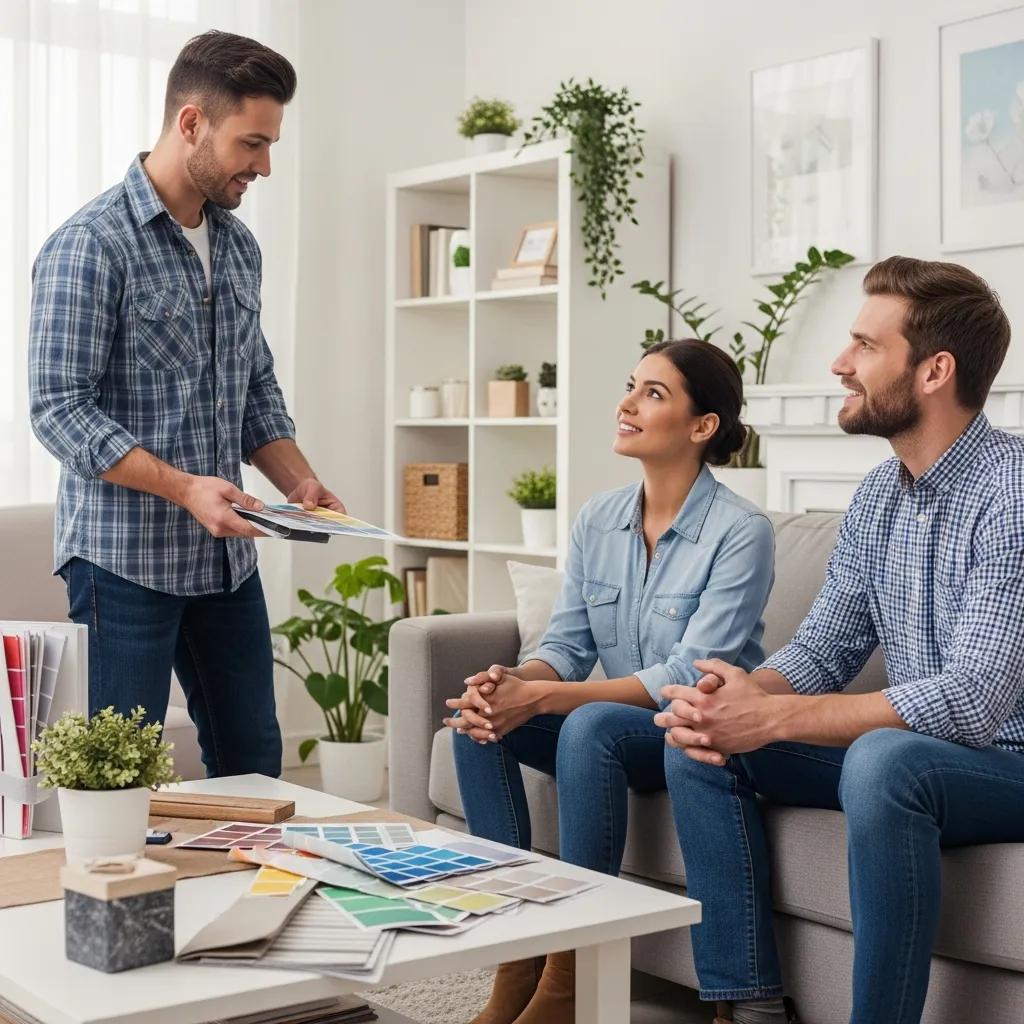 Contractor advising a couple during a home improvement consultation